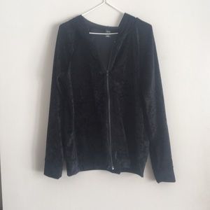 Black Velvet Hooded Zip Up Sz Lg